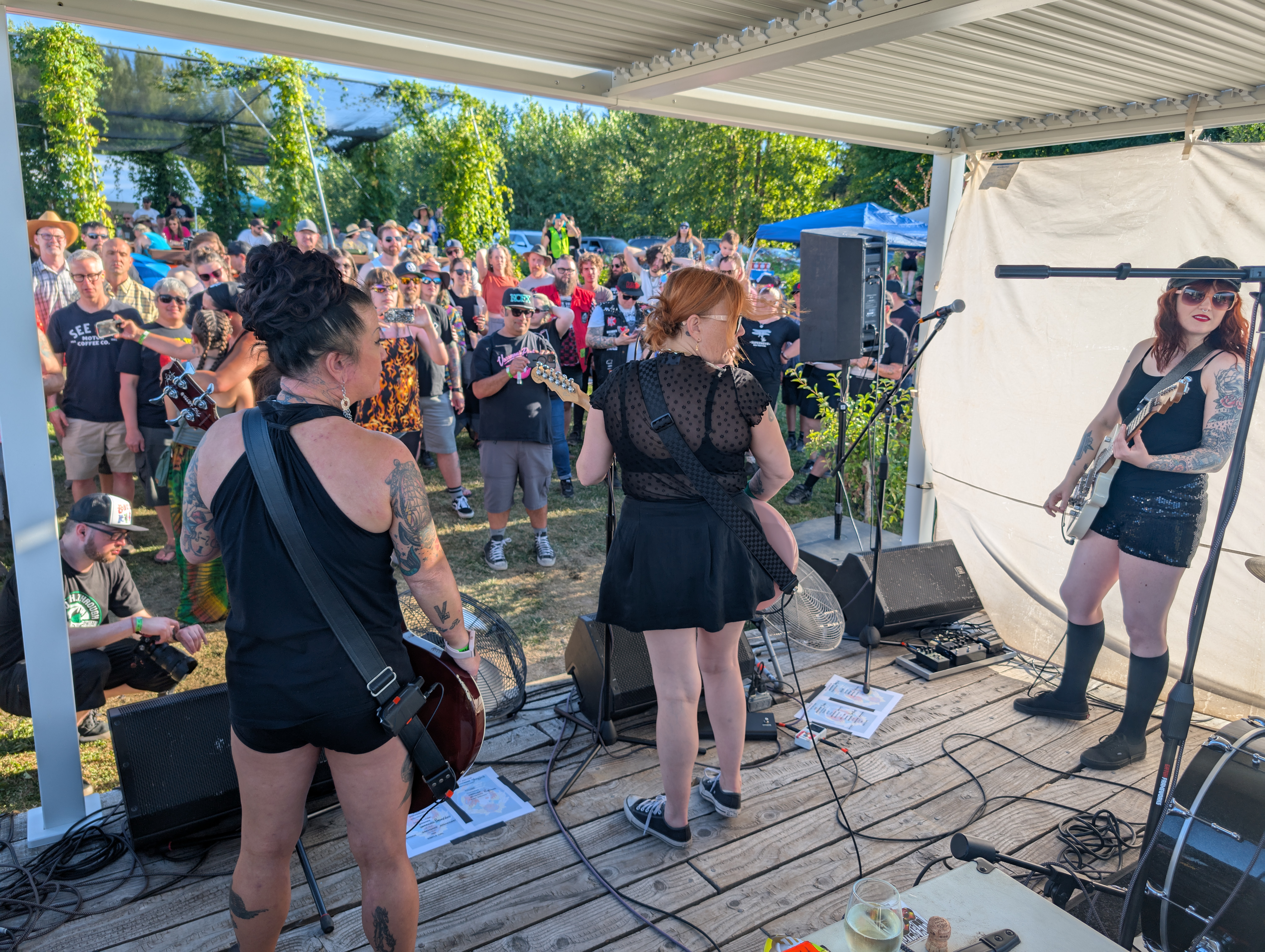 View of the crowd from behind Bad Cop/Bad Cop while they are onstage